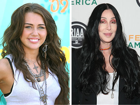 Miley Cyrus on the left; Cher on the right.