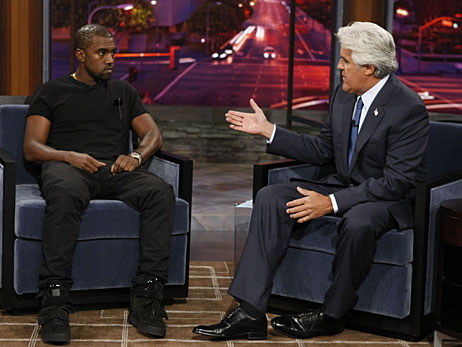 Kanye West and Jay Leno talk on the first night of Leno's new show.