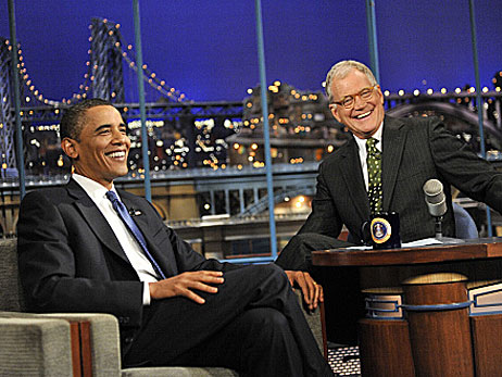 President Barack Obama with David Letterman.