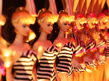 A row of Barbie dolls at Barbie's 50th birthday party in March 2009.