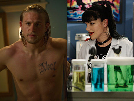 Charlie Hunnam of Sons Of Anarchy and Pauley Perrette of NCIS.
