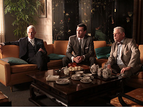 John Slattery, Jon Hamm, and Robert Morse of Mad Men.