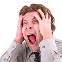 man screaming in terror.