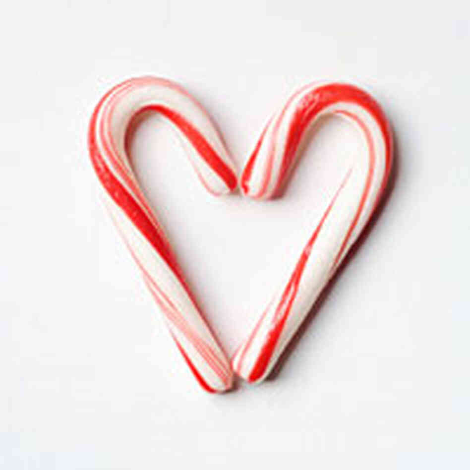 a heart made of candy canes. a heart made of candy canes.