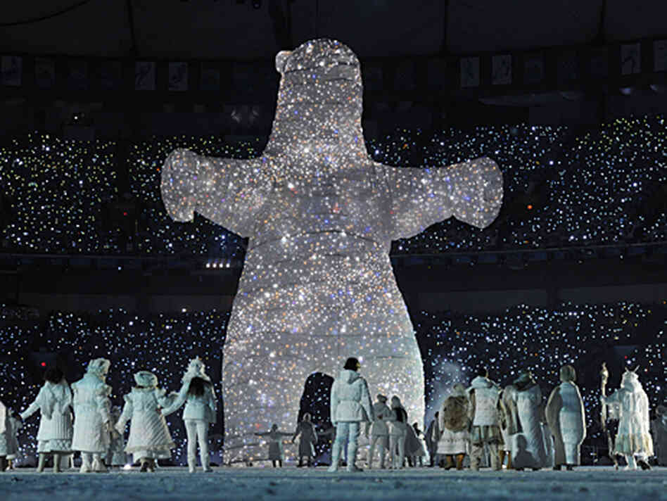 A giant bear made of lights emerges during the opening ceremonies of the Vancouver Winter Olympics o A giant bear made of lights emerges during the opening ceremonies of the Vancouver Winter Olympics o