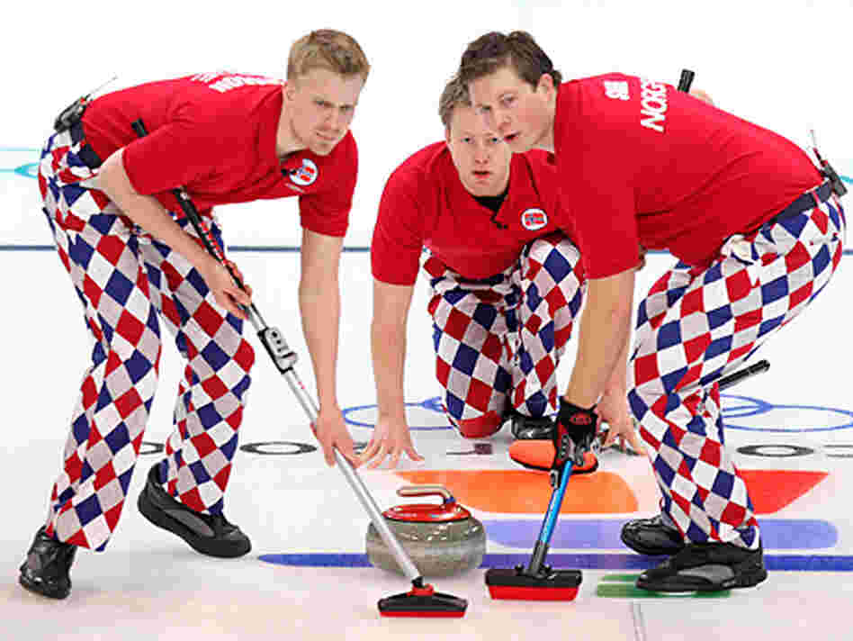 Norway's curling team competes on February 16 at the 2010 Winter Olympics. Norway's curling team competes on February 16 at the 2010 Winter Olympics.