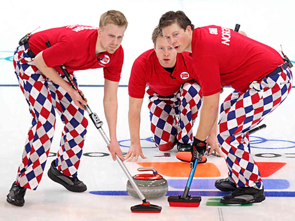 Norway's curling team competes on February 16 at the 2010 Winter Olympics. Norway's curling team competes on February 16 at the 2010 Winter Olympics.