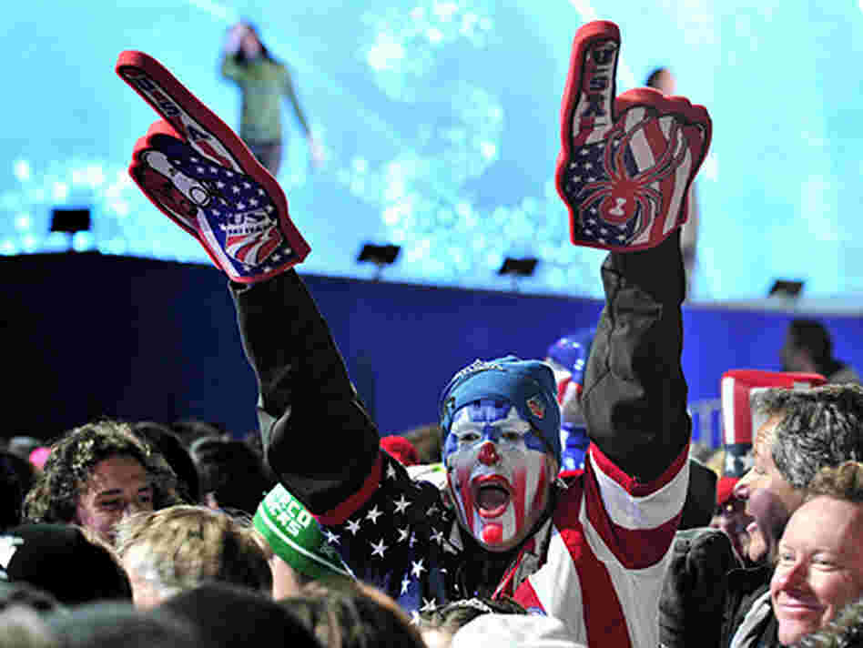 A fan cheers for Lindsey Vonn during the 2010 Winter Olympics. A fan cheers for Lindsey Vonn during the 2010 Winter Olympics.