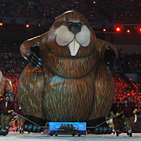 A big inflatable beaver at the closing ceremonies of the 2010 Winter Olympics.