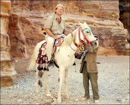 Leroy Sievers on a horse in Petra, Jordan, in 1990.