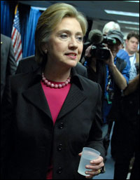 Sen. Hillary Clinton at her Virginia campaign headquarters