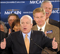 Sen. John McCain gives his victory speech after his Feb. 12 primary victory in Virginia.
