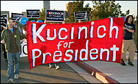 Dennis Kucinich supporters march in January in Nevada.