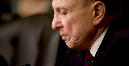 Sen. Arlen Specter, D-Penn., sits on the Democratic side of the aisle in a committee meeting on Tuesday, April 28, 2009 in Washington. AP Photo/Evan Vucci.