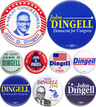 John Dingell's career in nine campaign buttons. John Dingell's career in nine campaign buttons.