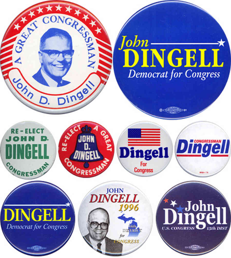 John Dingell's career in nine campaign buttons. John Dingell's career in nine campaign buttons.
