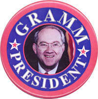 Gramm for president campaign button.