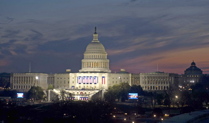 Dawn at the U.S. Capitol on Jan. 20, 2009. AP Photo/Kevin Wolf.