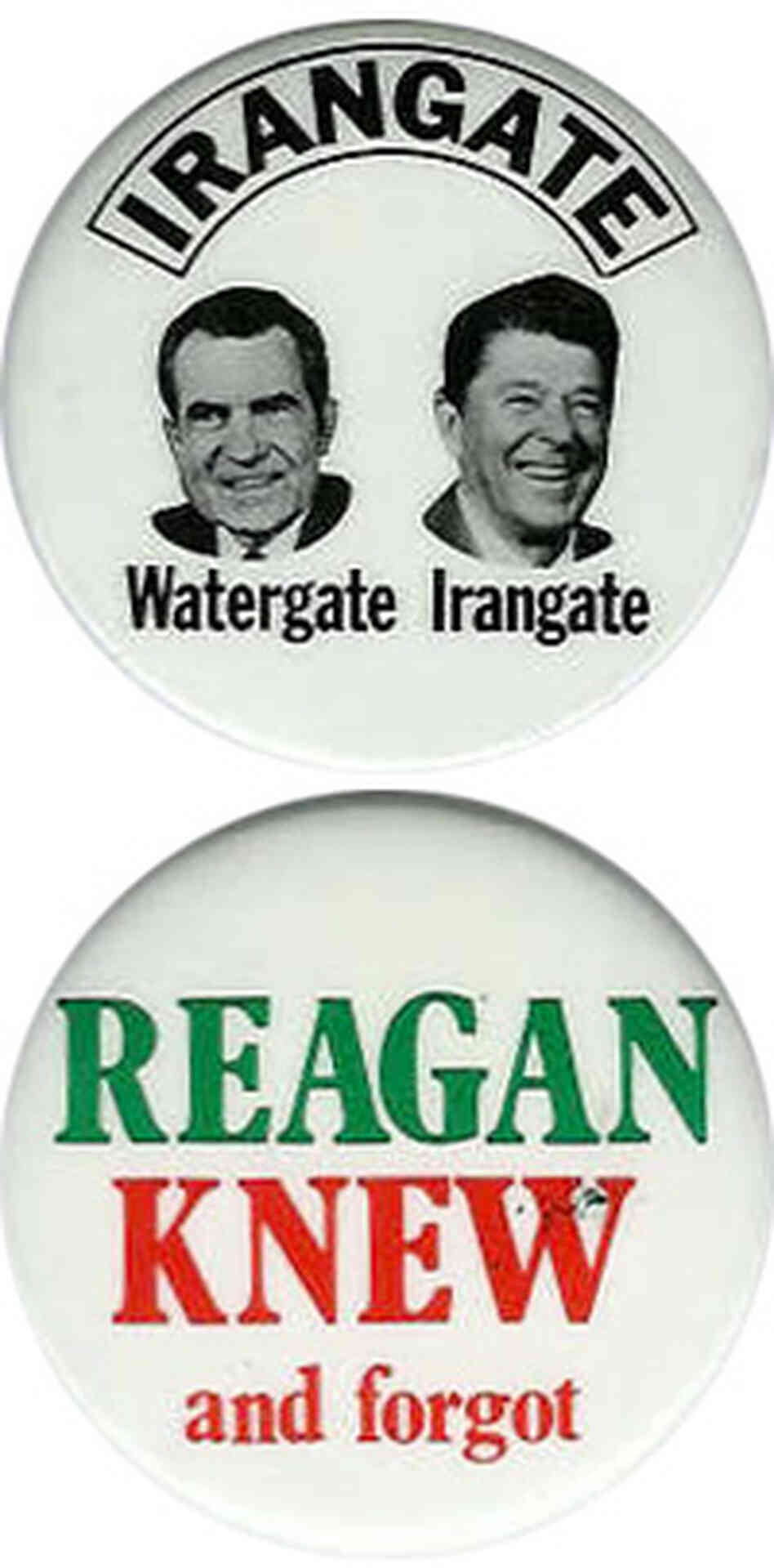 Two Ronald Reagan Irangate buttons. Two Ronald Reagan Irangate buttons.