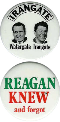 Two Ronald Reagan Irangate buttons.