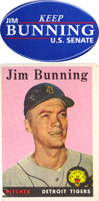 Keep Jim Bunning US Senate Button and Jim Bunning pitcher Detroit Tigers card.