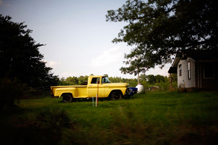 yellow truck in the ozarks.
