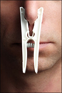 Nose with clothespin