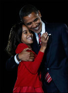 President-elect Barack Obama embraces his daughter, after he claims victory. President-elect Barack Obama embraces his daughter, after he claims victory.
