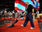 Workers ready the stage for John McCain. Workers ready the stage for John McCain.