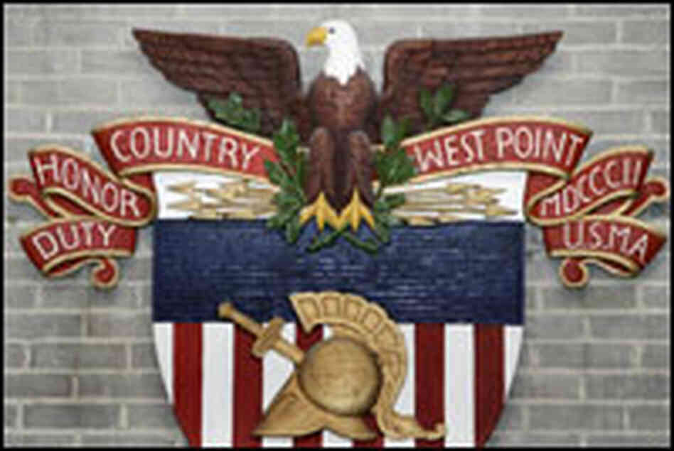 The US Army emblem hangs on a wall at West Point. The US Army emblem hangs on a wall at West Point.