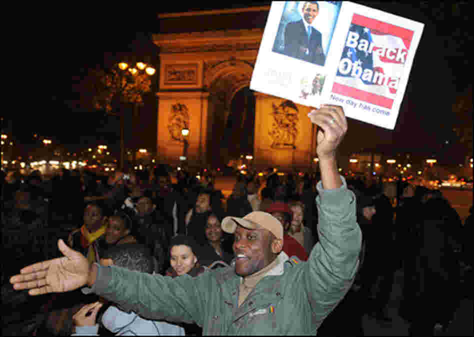 Obama supporters in the Champs-Elysees, in Paris, joined in celebrations. Obama supporters in the Champs-Elysees, in Paris, joined in celebrations.