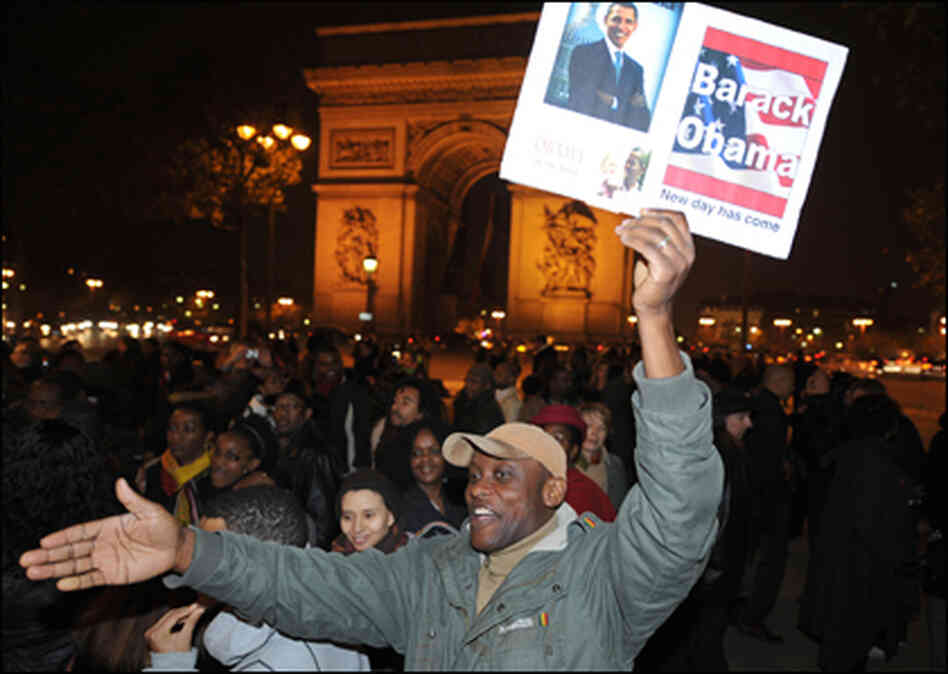 Obama supporters in the Champs-Elysees, in Paris, joined in celebrations. Obama supporters in the Champs-Elysees, in Paris, joined in celebrations.