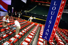 Workers prepare for the Louisiana delgation at the Xcel Energy Center on the first day of the Repu Workers prepare for the Louisiana delgation at the Xcel Energy Center on the first day of the Repu
