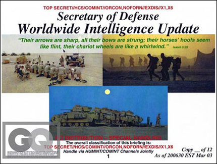 Defense Dept. briefing cover sheet during Rumsfeld era. Credit: CQ.com