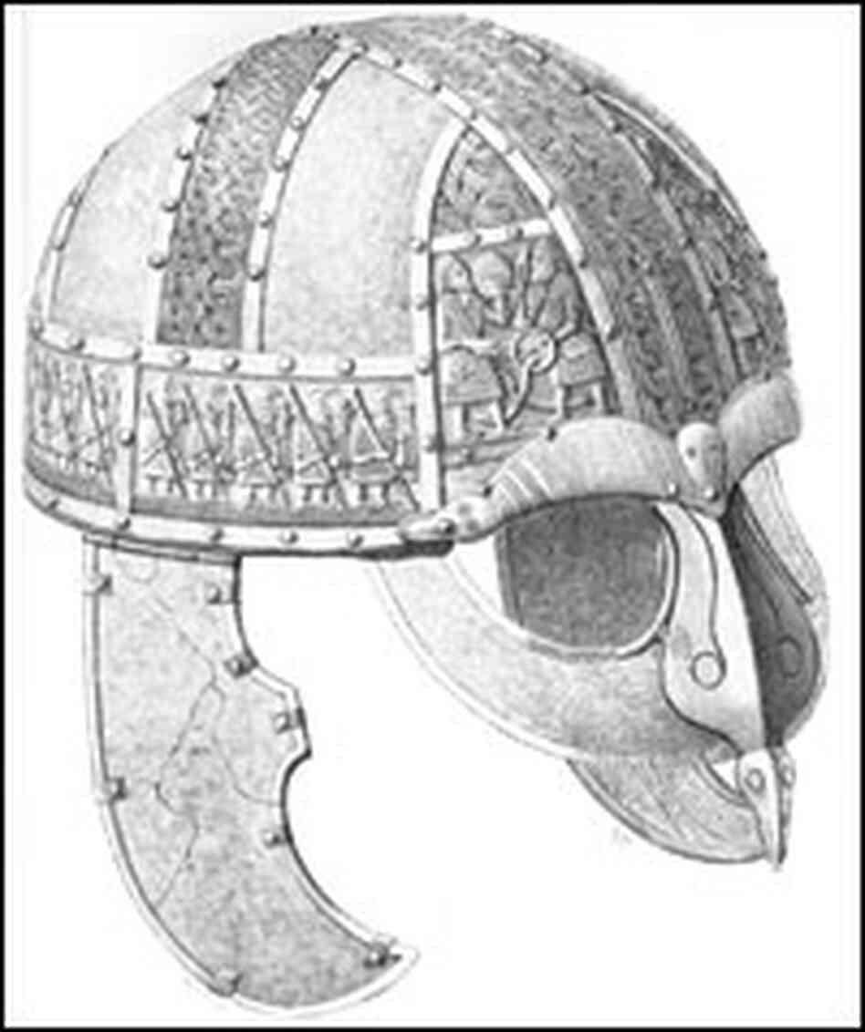 Actually, Beowulf was nude mostly, but this is a seventh century helmet. Actually, Beowulf was nude mostly, but this is a seventh century helmet.