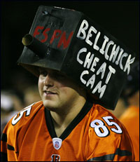 A Cincinnati Bengals fan pokes fun at the Patriots' spying scandal at a game in October. David Kohl/AP