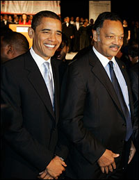 Sen. Barack Obama and the Rev. Jesse Jackson smile while attending an event in Chicago, Jan. 15, 2007.