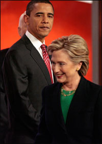 Democratic presidential candidates Hillary Clinton and Barack Obama. Credit: Chip Somodevilla/Getty Images