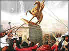 Cover detail shows colonists pulling down a British statue.