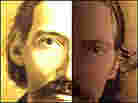 A detail of an image of Robert Louis Stevenson from the book's cover shows a split visage. 