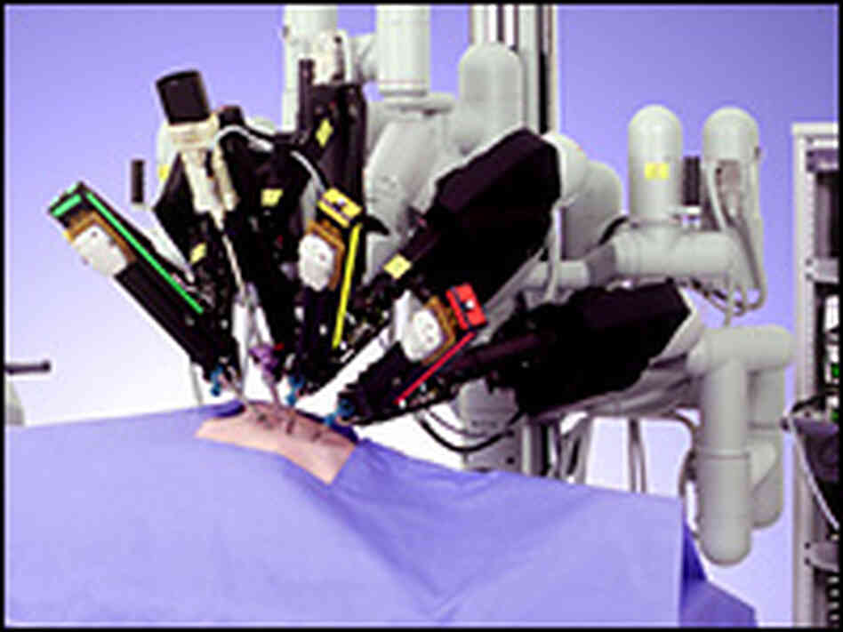 The da Vinci Surgical System, seen in a company photo. The da Vinci Surgical System, seen in a company photo.