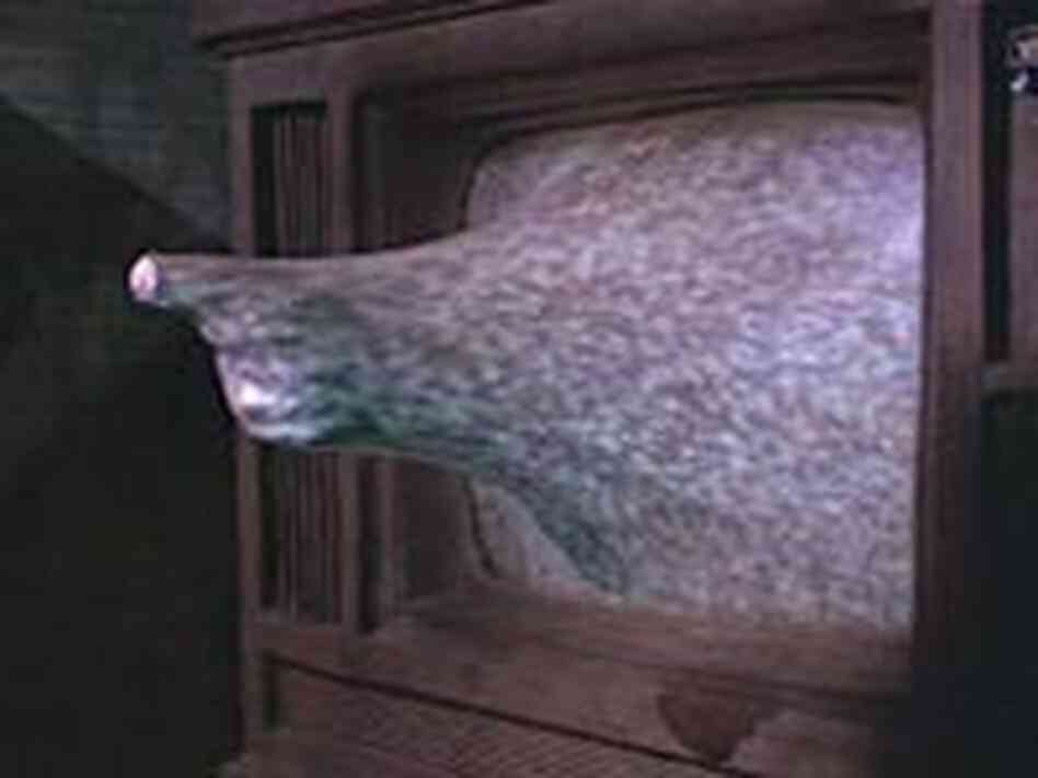 A grisly flesh gun comes out of the television in a key scene near the climax of 'Videodrome' A grisly flesh gun comes out of the television in a key scene near the climax of 'Videodrome'