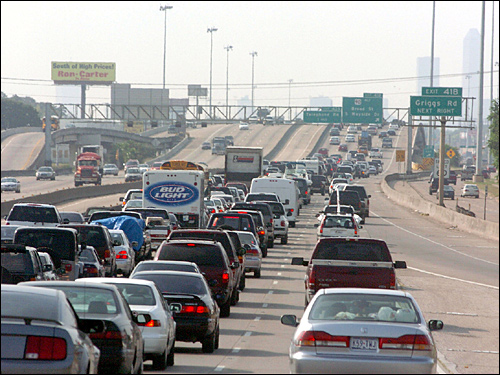 Bumper-to-bumper-traffic heads out of Galveston, Texas toward  Houston, Sept. 21