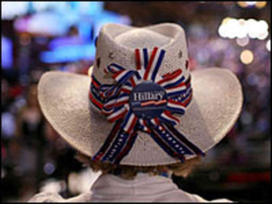 A Clinton supporter hangs out at the Pepsi Center in Denver on the second day of the convention.