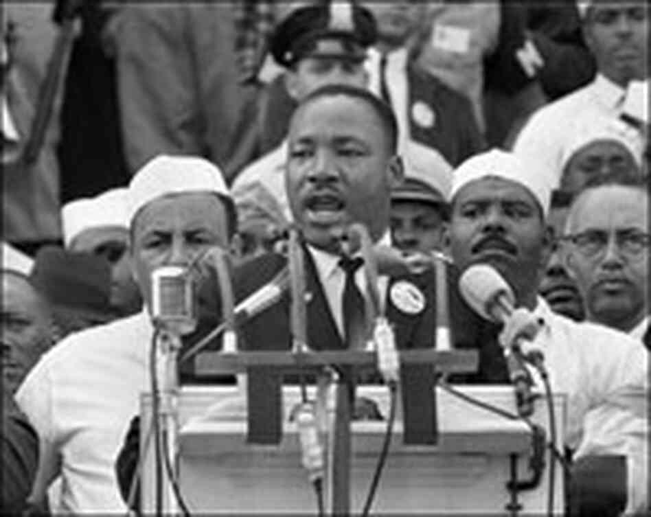 The Rev. Martin Luther King Jr. addresses marchers during his "I Have a Dream" speech in 1963.