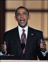 Sen. Barack Obama delivers his acceptance speech for the Democratic nomination in Denver.