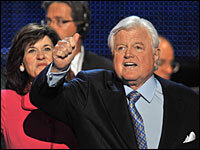 Sen. Edward Kennedy, flanked by his wife, Vicki, appeared hearty and robust in his unscheduled appearance at the Democratic National Convention. The 76-year-old is battling a malignant brain tumor.