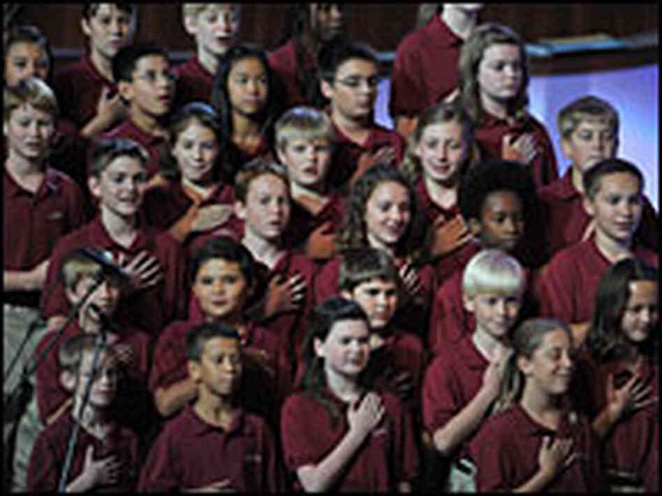 The Colorado Children's Chorale sings the national anthem at the convention's opening.