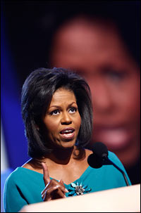 Michelle Obama speaks during Day 1 of the Democratic National Convention in Denver.