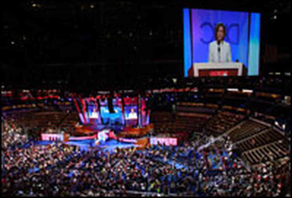 The Pepsi Center in Denver has been transformed into a giant TV studio.